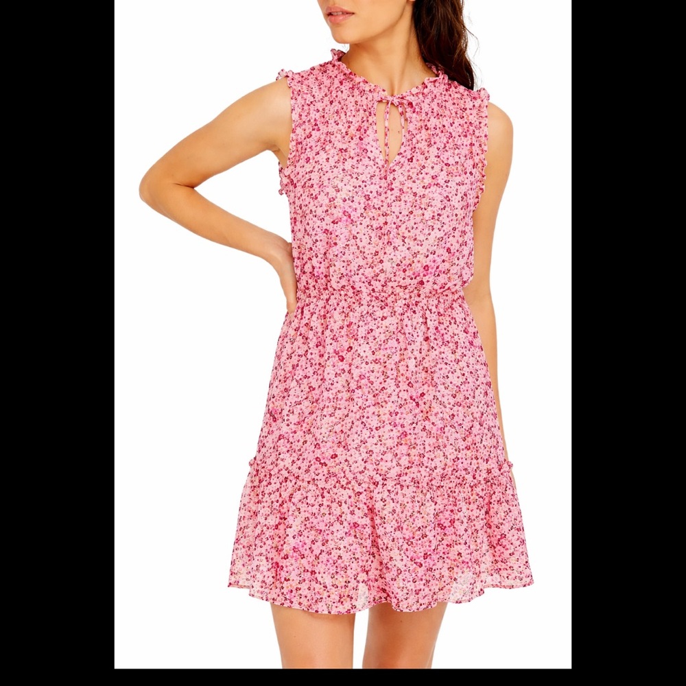 Gypsies & Moondust Pink Floral Tie-Detail Mini Dress